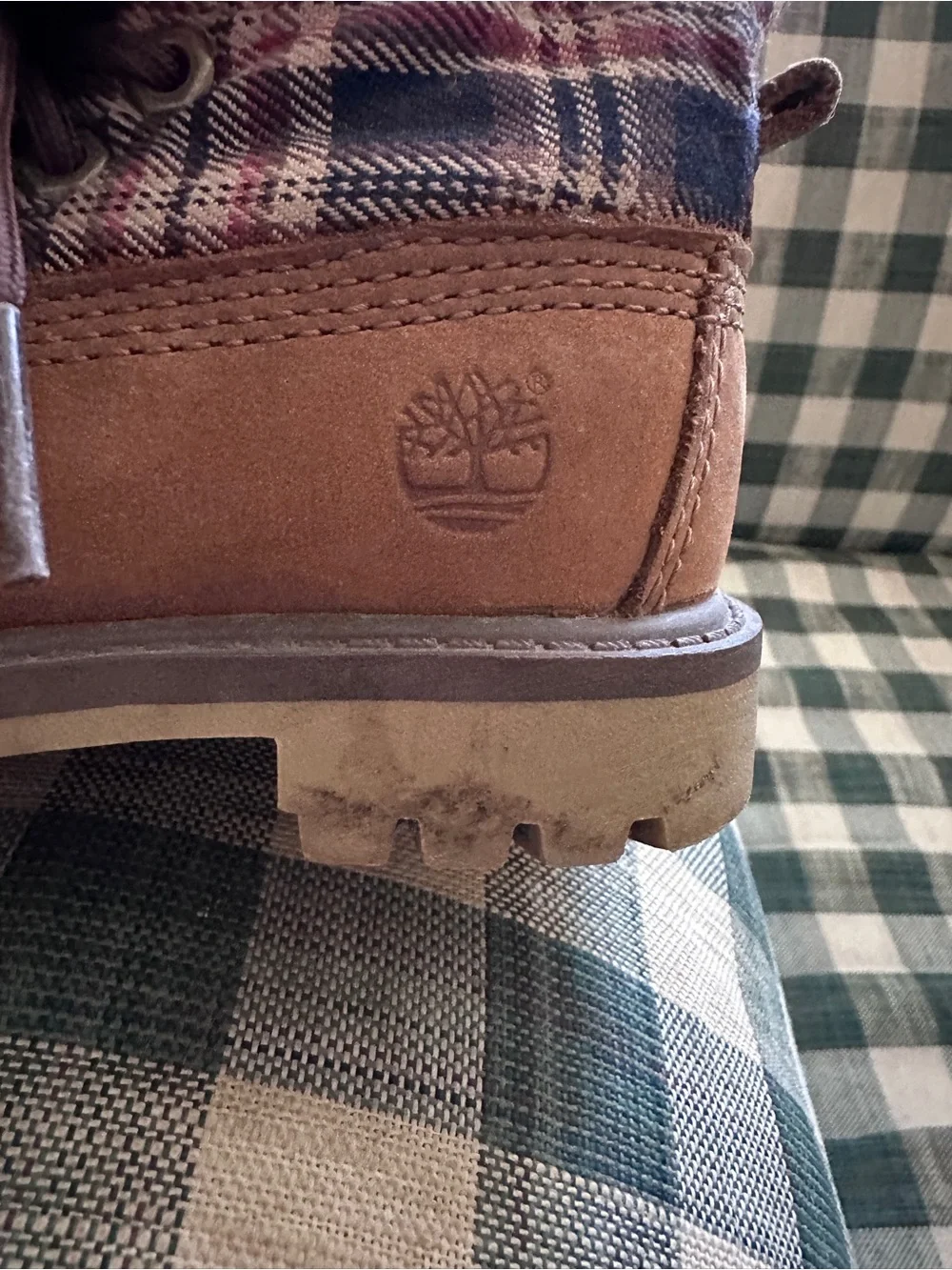 Timberland Toddler Brown Suede Plaid Collar Lace-Up Boots